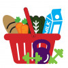 illustration grocery basket with food and gym weights