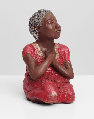 Joyce McDonald’s Mother’s Prayers, 1999, acrylic, Mod Podge and paper towel on air-dry clay