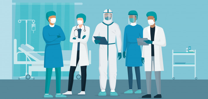 Brave doctors and nurses fighting coronavirus in the hospitals illustration