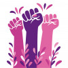 illustration pink purple fists raised women