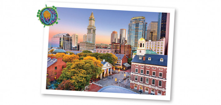 HIV Virus and Boston Skyline