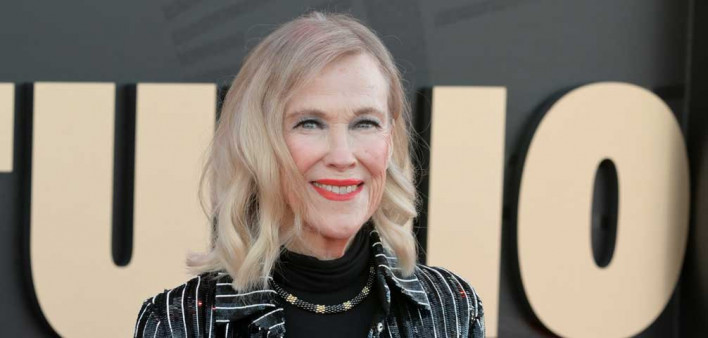 Catherine O'Hara at the premiere for The Studio at the Academy Museum of Motion Pictures.