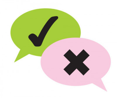 speech bubbles with check and x marks