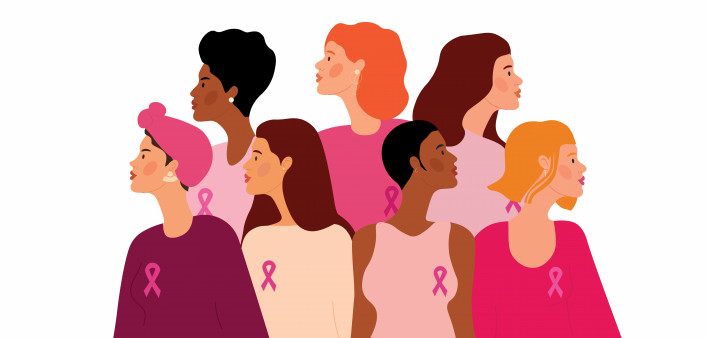 illustration of woman wearing pink ribbons breast cancer awareness