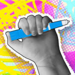 Collage style hand holding semaglutide Injection Pen cost or money concept with textures and vibrant colors stock illustration Semaglutide, Dieting, Injecting, Illustration, Medical Injection