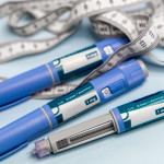 Ozempic Insulin injection pen or insulin cartridge pen for diabetics. Medical equipment for diabetes parients. stock photo Injecting, Semaglutide, Medical Injection, Syringe, Abdomen