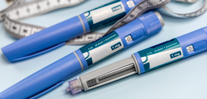 Ozempic Insulin injection pen or insulin cartridge pen for diabetics. Medical equipment for diabetes parients. stock photo Injecting, Semaglutide, Medical Injection, Syringe, Abdomen