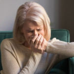 Sad stressed old middle aged woman widow mourning crying