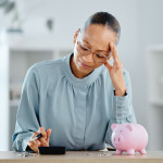 Debt, broke and financial crisis for a business woman frustrated and stressed without money.