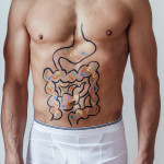 microbiome woman man intestines drawn on stomachs