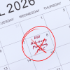 An April 8, 2026 calendar date has been circled and x'ed out.