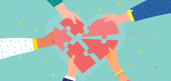 illustratin hands holding puzzle pieces of broken heart