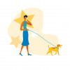 illustration woman walking a dog