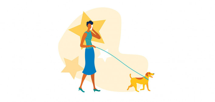 illustration woman walking a dog