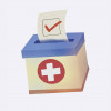 Illustration of vote going into a voting box with a medical cross