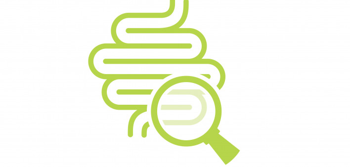 illustation magnifying glass looking at intestines colon