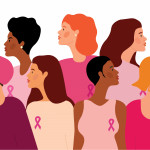 illustration of woman wearing pink ribbons breast cancer awareness