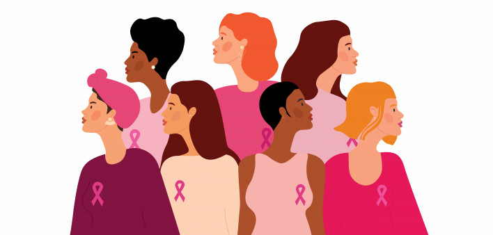 illustration of woman wearing pink ribbons breast cancer awareness
