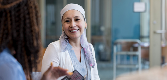 Beautiful smile on face of cancer survivor