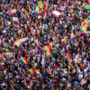 People in Taksim Square for Istanbul LGBT pride parade.