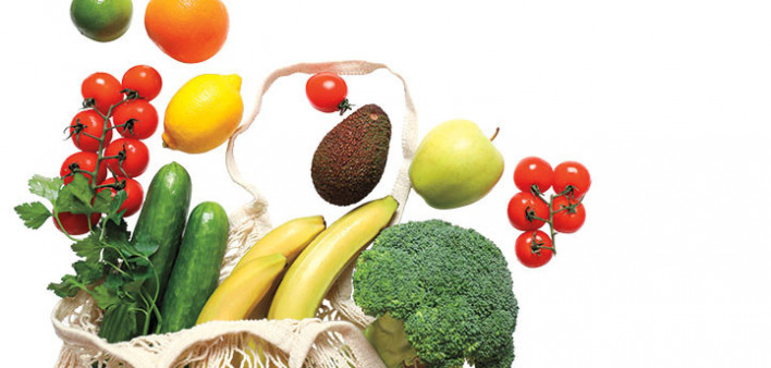 fruits and vegetables in shopping bag