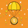 dollar coins on parachutes and stars illustration