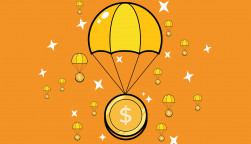 dollar coins on parachutes and stars illustration