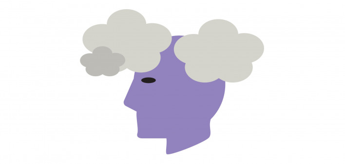 illustation head with grey clouds depression