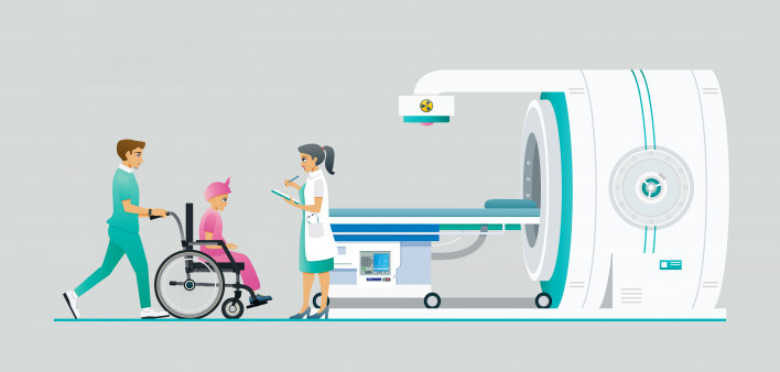 Nursing assistants are taking cancer patients for radiotherapy.