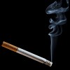 Cigarette with blue smoke on black background