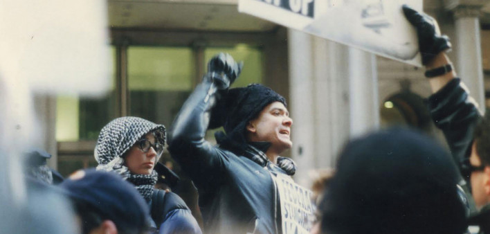 Sean Strub (center) at an ACT UP protest
