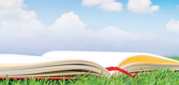 open book grass blue sky