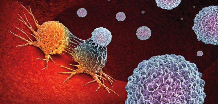 Cancer Immunotherapy as a human immune system therapy concept as a biomedical or biomedicine oncology treatment using the natural T cell fighting properties of the body as a 3D render.