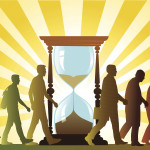 People Growing Old and Hourglass