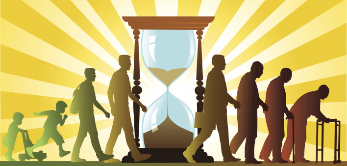 People Growing Old and Hourglass