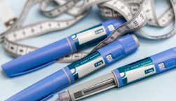 Ozempic Insulin injection pen or insulin cartridge pen for diabetics. Medical equipment for diabetes parients. stock photo Injecting, Semaglutide, Medical Injection, Syringe, Abdomen
