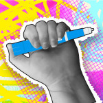 Collage style hand holding semaglutide Injection Pen cost or money concept with textures and vibrant colors stock illustration Semaglutide, Dieting, Injecting, Illustration, Medical Injection