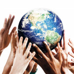 globe with hand