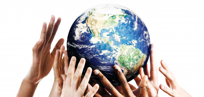 globe with hand