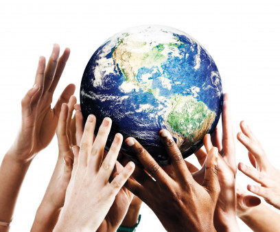 globe with hand