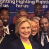 Hillary Clinton meets with AIDS activists at her campaign headquarters in Brooklyn, NY.