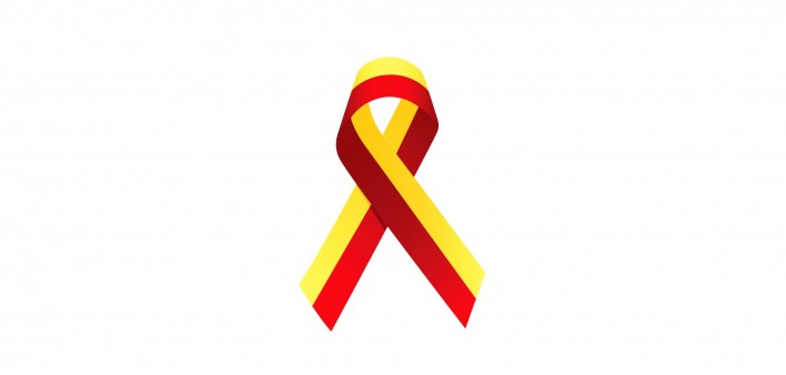 a yellow and red ribbon for HCV awareness hep c