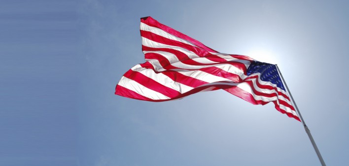 US Flag blowing in the wind