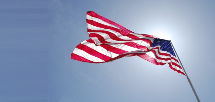 US Flag blowing in the wind