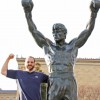 Devon Nicholson with Rocky Balboa statue.