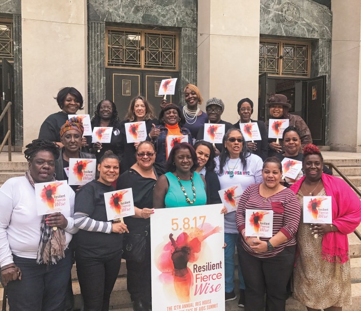 Iris House’s Ingrid Floyd (center) and a few of the HIV-positive attendees