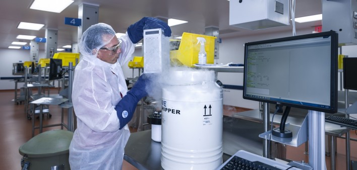 A patient’s T cells arrive at the Novartis manufacturing facility in Morris Plains, where they will be re-engineered to recognize and fight cancer and healthy cells expressing a specific antigen in the patient’s body. 