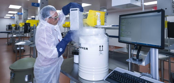 A patient’s T cells arrive at the Novartis manufacturing facility in Morris Plains, where they will be re-engineered to recognize and fight cancer and healthy cells expressing a specific antigen in the patient’s body. 