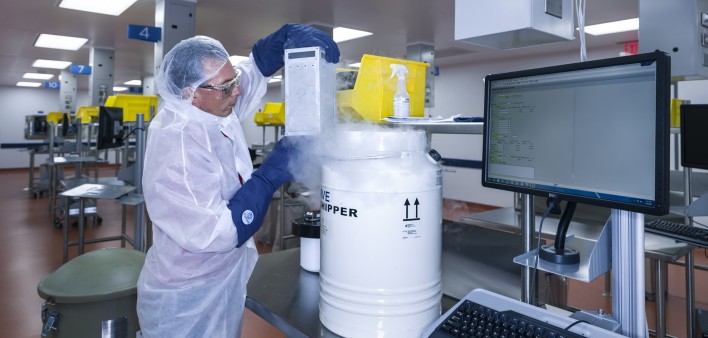 A patient’s T cells arrive at the Novartis manufacturing facility in Morris Plains, where they will be re-engineered to recognize and fight cancer and healthy cells expressing a specific antigen in the patient’s body. 
