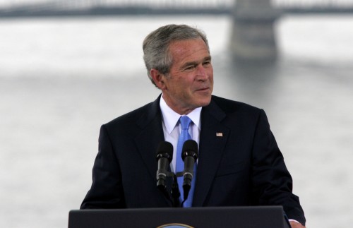 United States President George W. Bush speaks at an outdoor ceremony marking the 50th anniversary of the 1956 Hungarian anti Soviet uprising in Budapest, Hungary, on Thursday, June 22, 2006.
